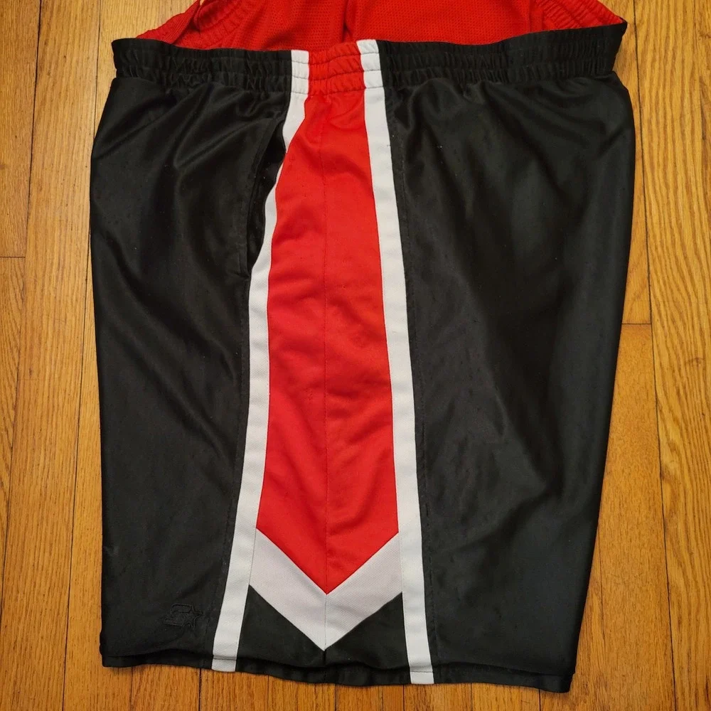 Starter Athletic Basketball Shorts Black Red White Reversible Pockets XXL DAZZLE